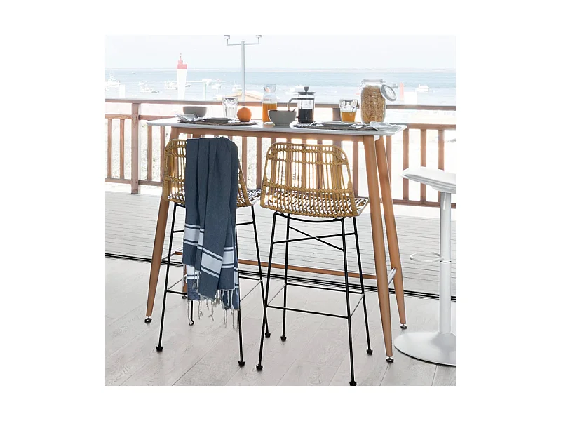 Lot de 2 Chaises de Bar Design "Kubu" 100cm Naturel