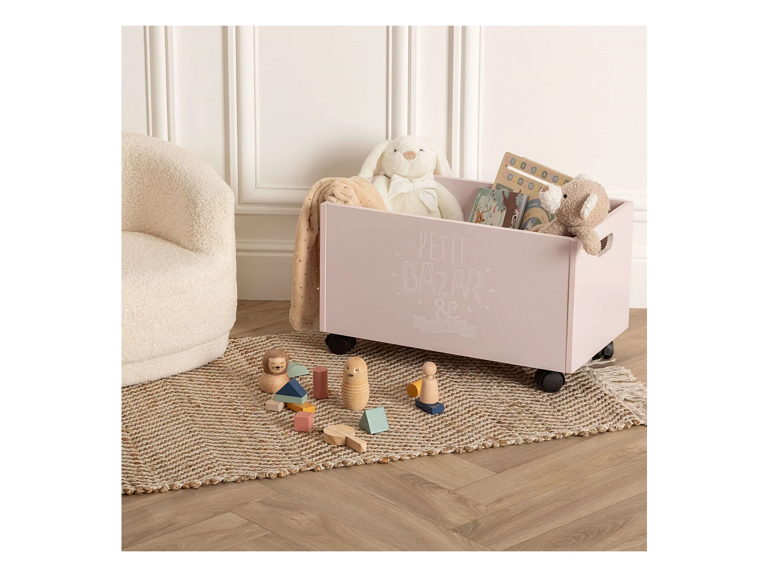 Coffre à Jouets à Roulettes "Petit Bazar" 48cm Rose