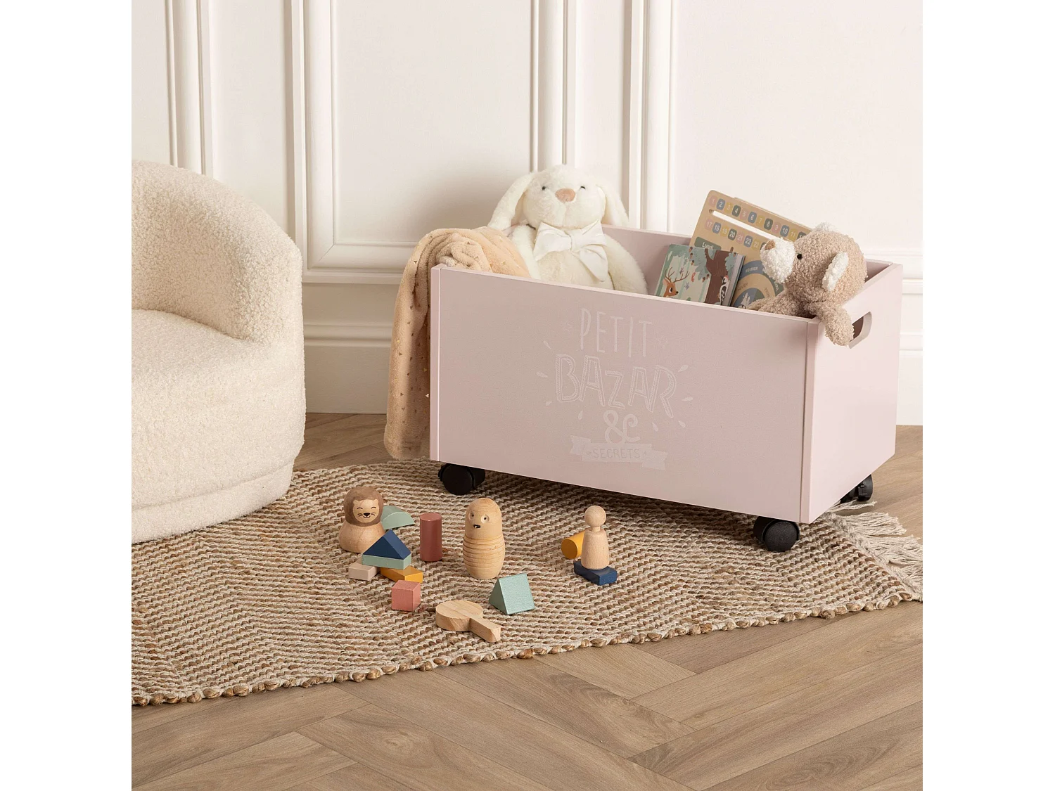 Coffre à Jouets à Roulettes "Petit Bazar" 48cm Rose