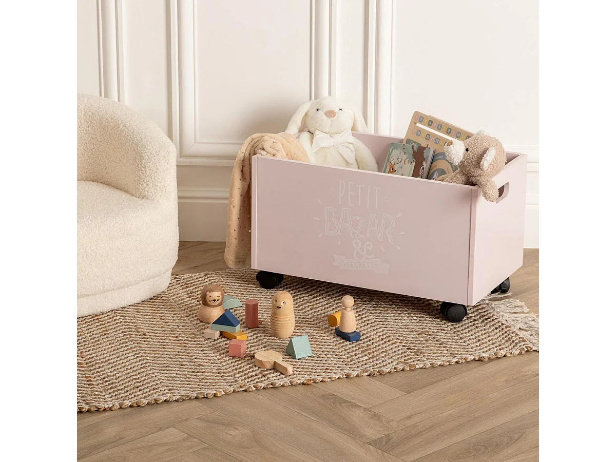 Baúl Bazar Rosa con Ruedas Negras 45x29x28 cm Estilo Colorido