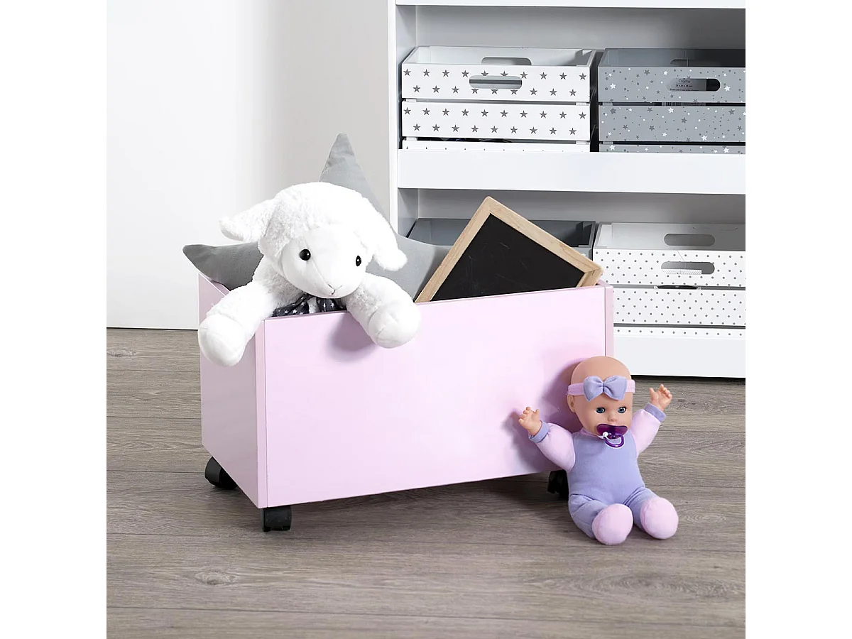 Baúl Bazar Rosa con Ruedas Negras 45x29x28 cm Estilo Colorido