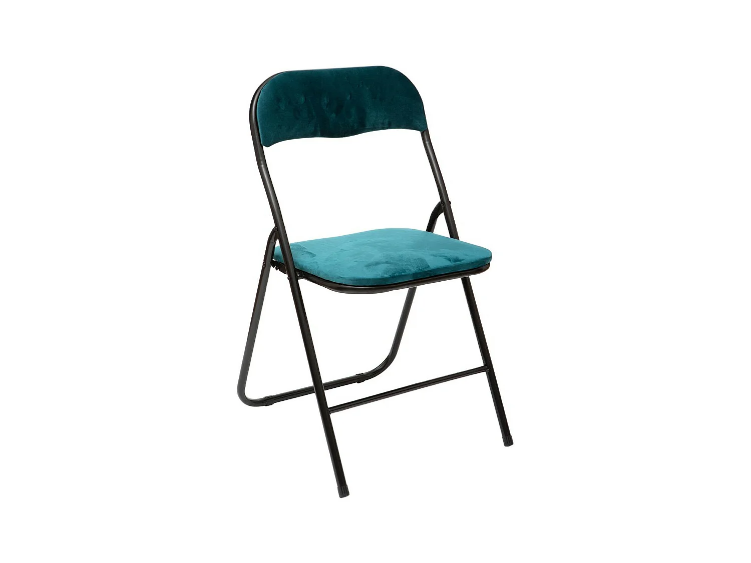 Chaise pliante confortable en métal et velours Bleu Canard H 79 cm