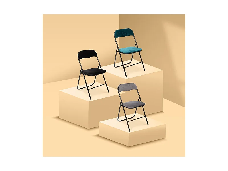 Chaise pliante confortable en métal et velours Gris H 79 cm