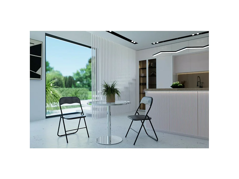 Chaise pliante confortable en métal et velours Gris H 79 cm