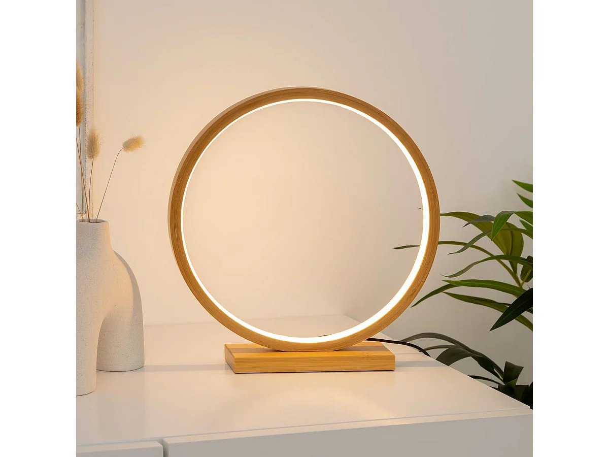 Lampe à Poser LED Bambou "Rond" 32cm Naturel