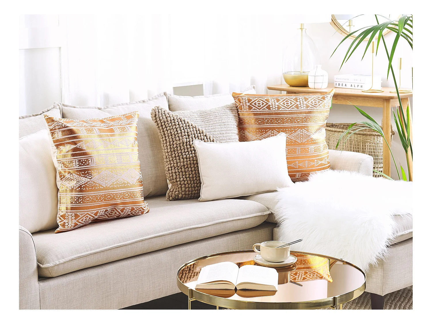 Lot de 2 coussins décoratifs OUJDA Coton 50 x 50 cm Cuivré Motif géométrique