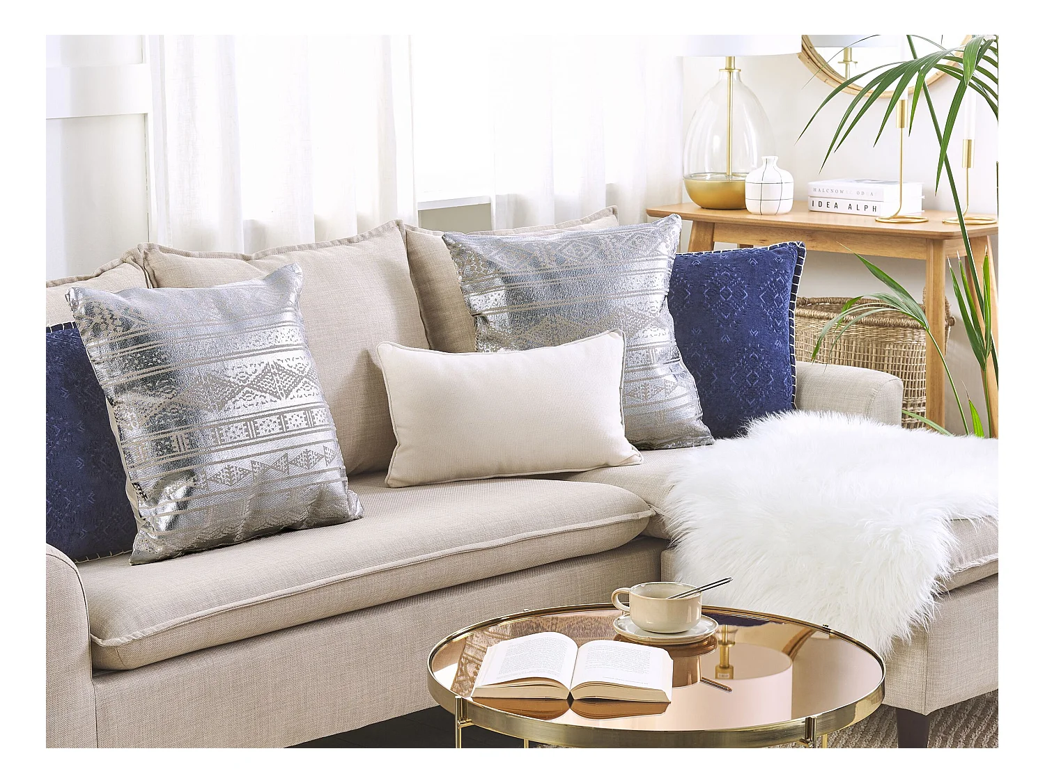 Zestaw 2 poduszek dekoracyjnych OUJDA Bawełna 50 x 50 cm Srebrny Wzór geometryczny