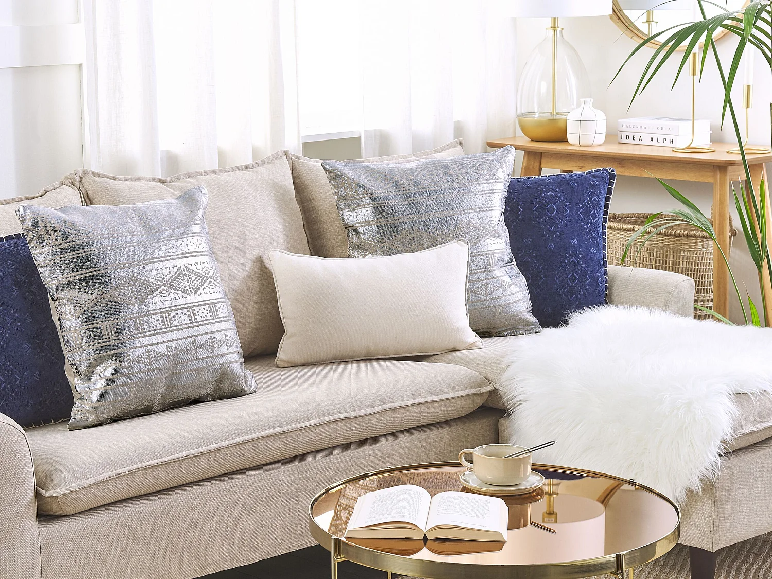 Dekokissen 2er Set mit Füllung Motiv Baumwolle silber Metallic 50 x 50 cm Oujda