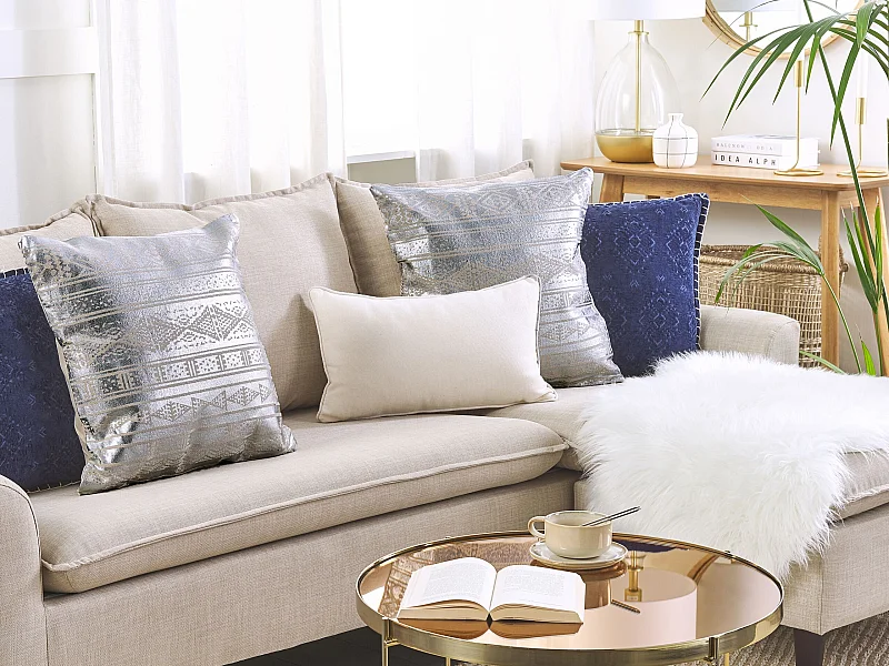 Dekokissen 2er Set mit Füllung Motiv Baumwolle silber Metallic 50 x 50 cm Oujda