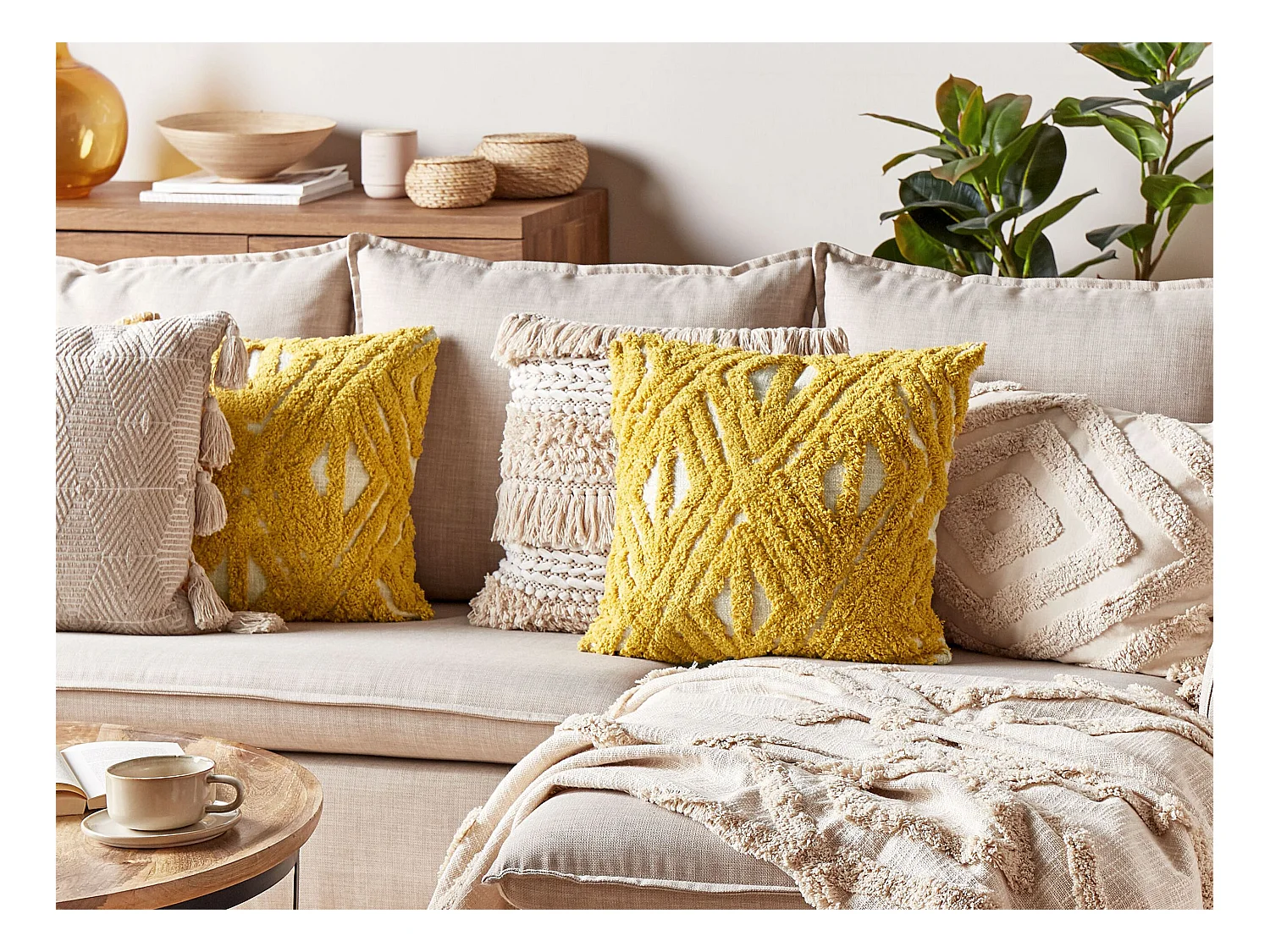 Conjunto de 2 almofadas decorativas ALCEA Algodão 45 x 45 cm Amarelo Padrão geométrico