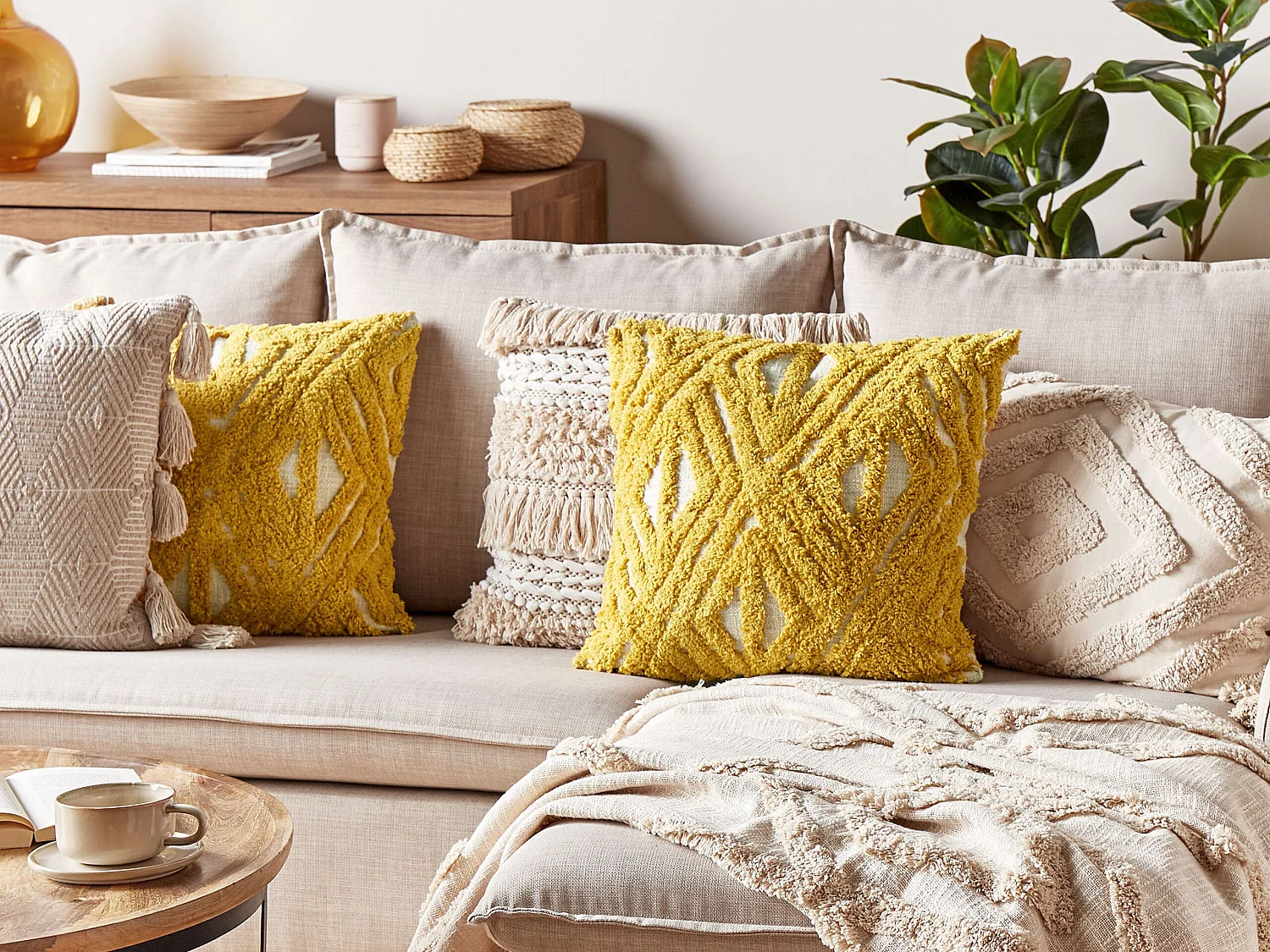 Conjunto de 2 cojines decorativos ALCEA Algodón 45 x 45 cm Amarillo Patrón geométrico