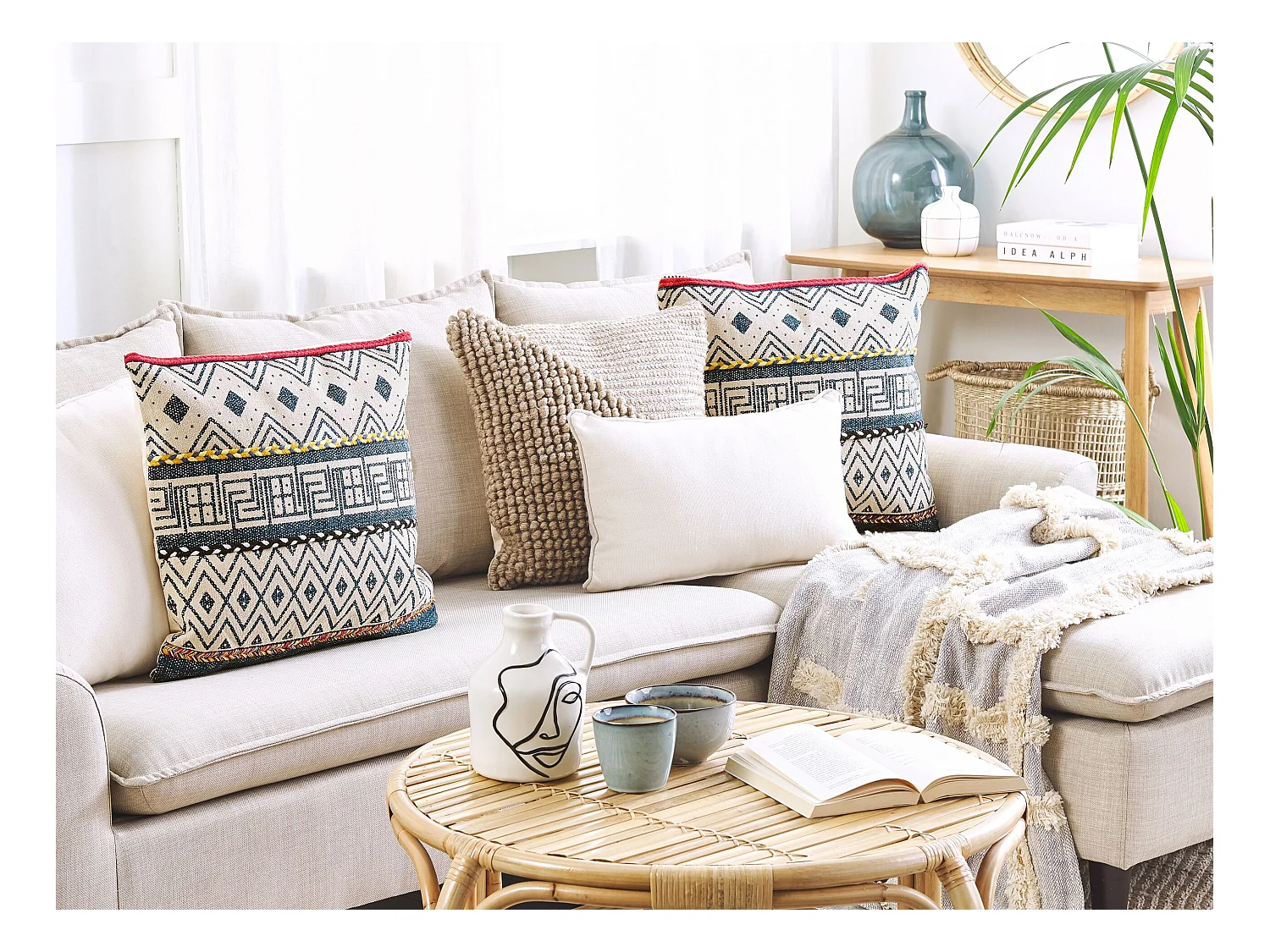 Lot de 2 coussins décoratifs SOUK Coton 50 x 50 cm Multicolore Motif géométrique