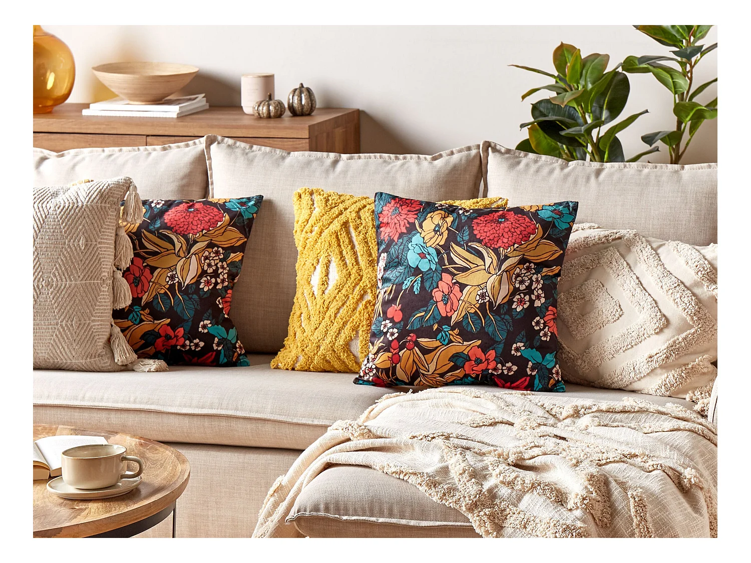 Lot de 2 coussins décoratifs PROTEA Velours 45 x 45 cm Multicolore Motif floral