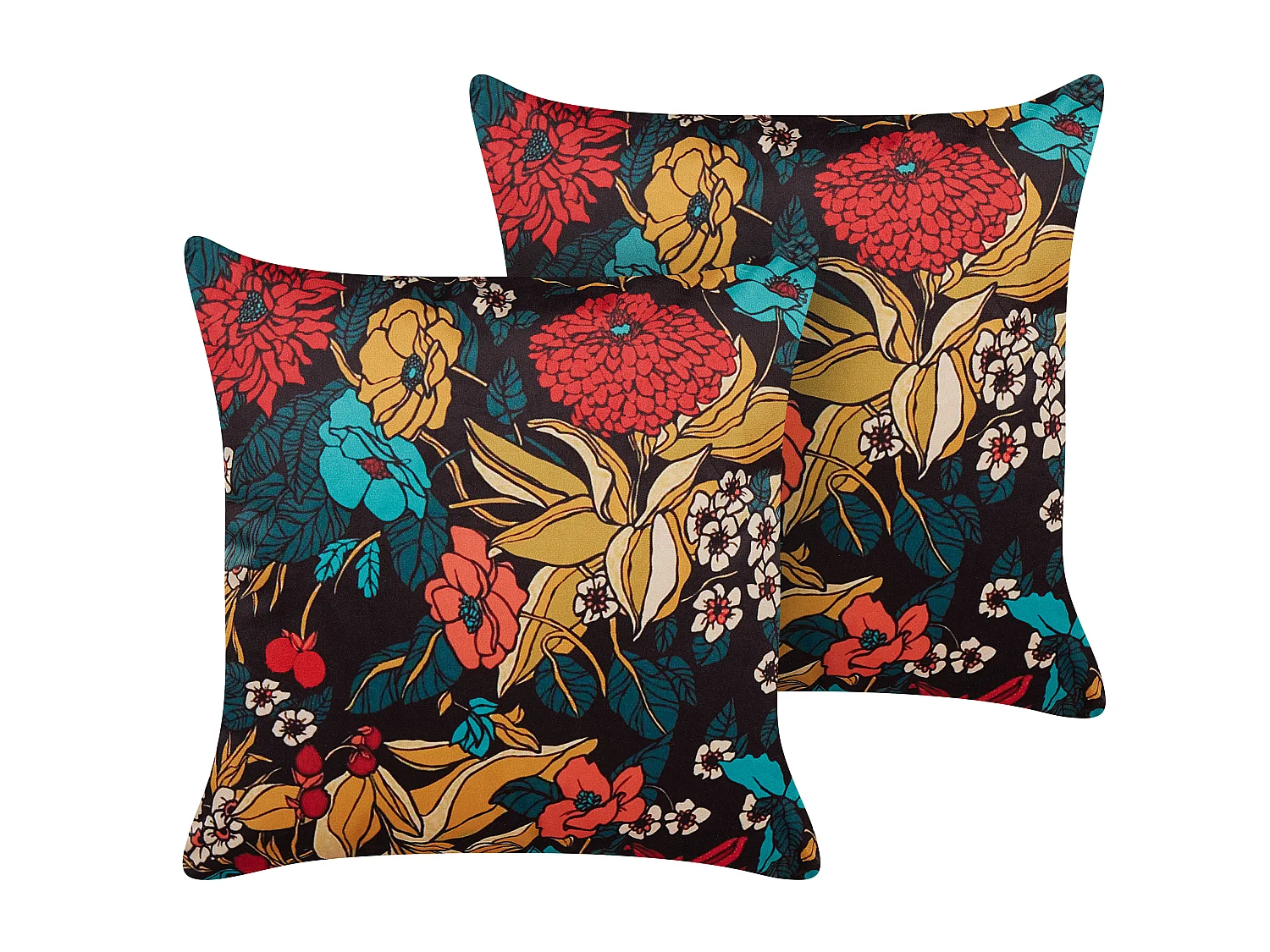 Dekokissen 2er Set PROTEA Samtstoff 45 x 45 cm Bunt Blumenmuster