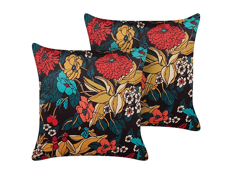 Dekokissen mit Füllung 2er Set Samtstoff bunt Blumenmuster 45x45 cm Protea
