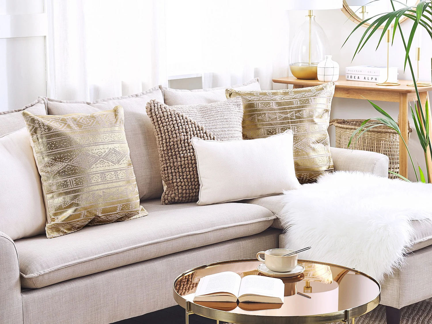 Dekokissen 2er Set mit Füllung Motiv Baumwolle gold Metallic 50 x 50 cm Oujda