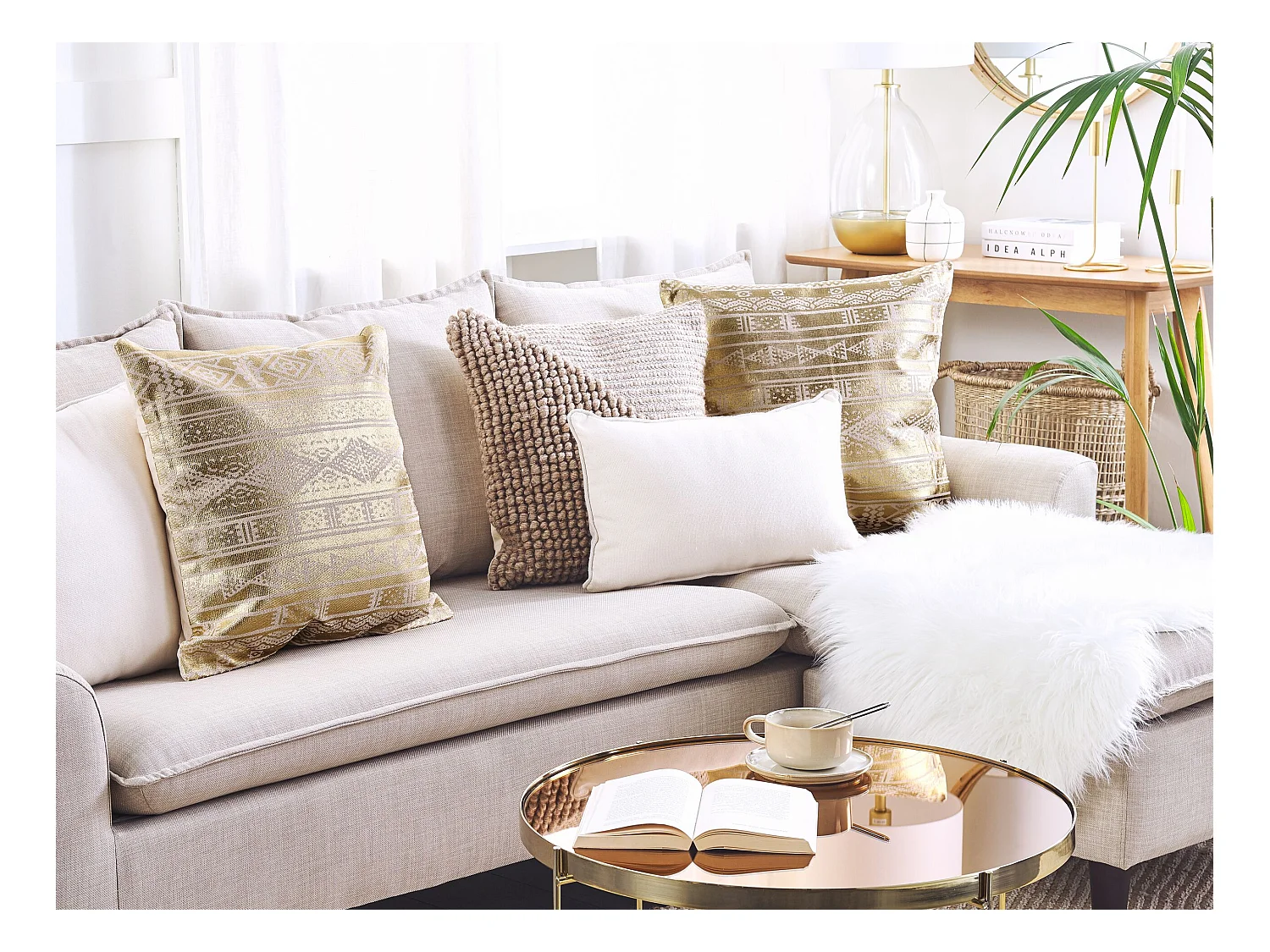 Dekokissen 2er Set mit Füllung Motiv Baumwolle gold Metallic 50 x 50 cm Oujda