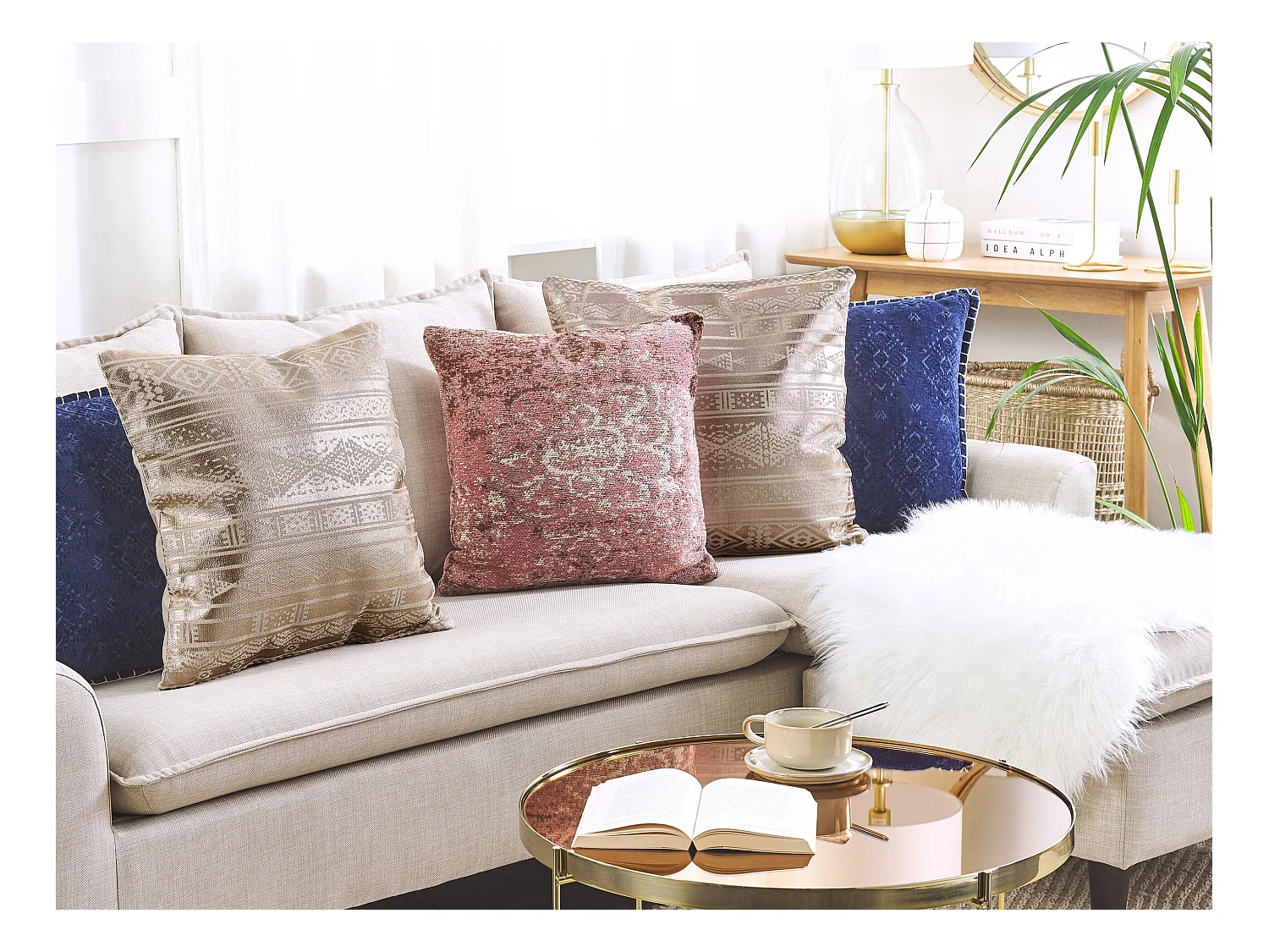 Dekokissen 2er Set mit Füllung Motiv Baumwolle roségold Metallic 50x50 cm Oujda