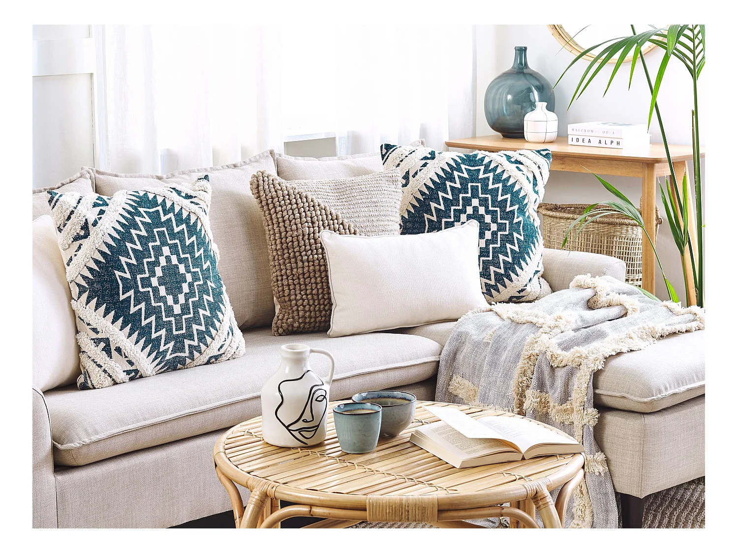 Lot de 2 coussins décoratifs SAFI Coton 50 x 50 cm Bleu Motif géométrique