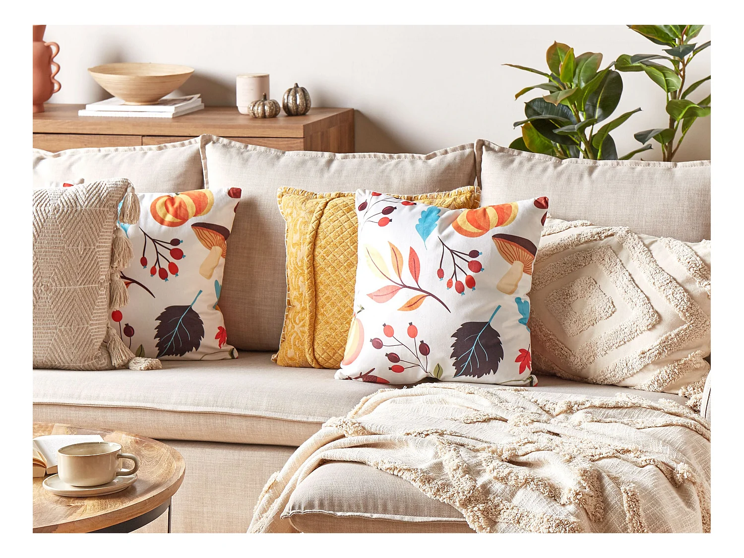 Conjunto de 2 almofadas decorativas VISCARIA Veludo 45 x 45 cm Multicolor Padrão de plantas