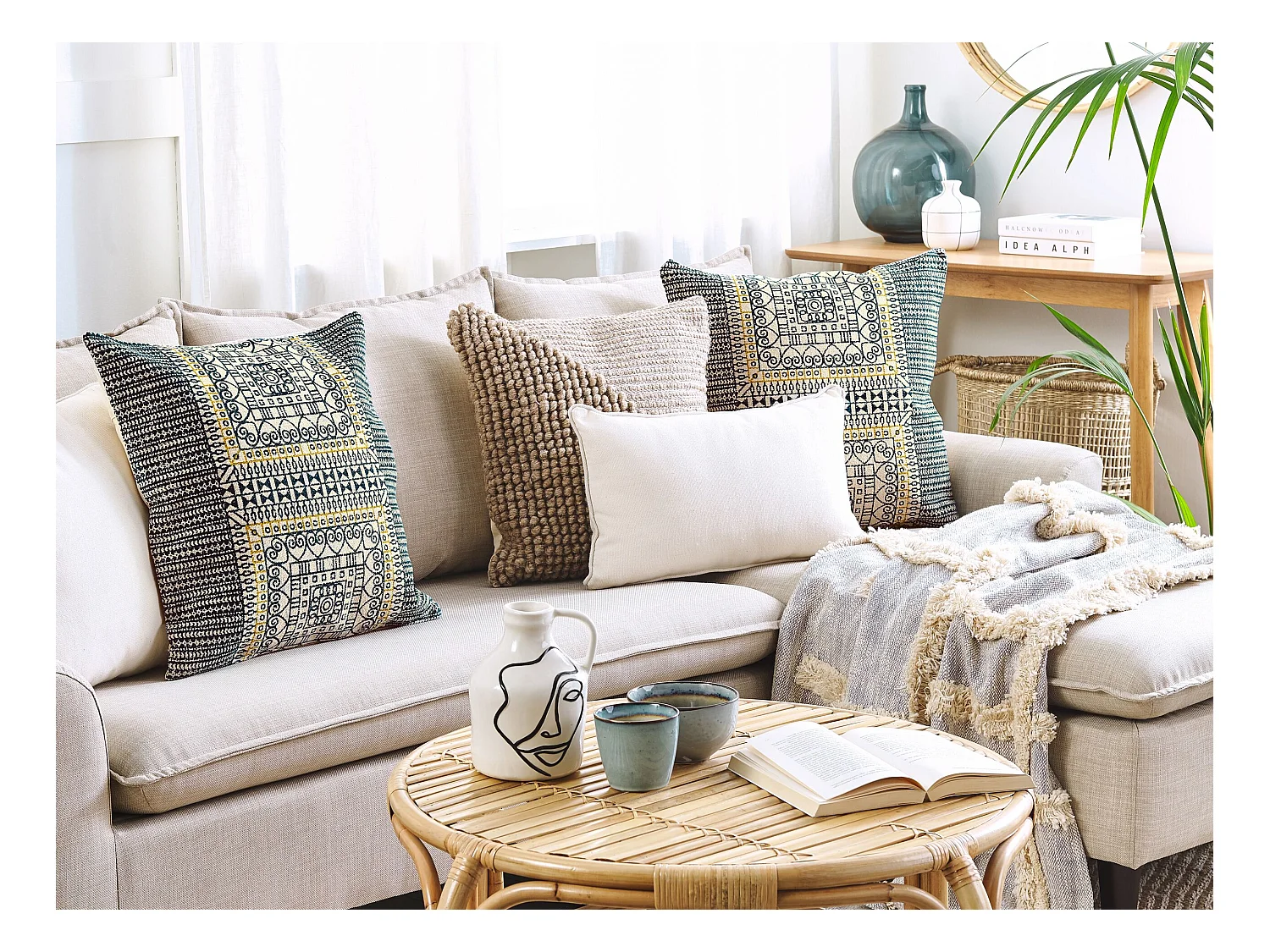 Lot de 2 coussins décoratifs SIDI Coton 50 x 50 cm Bleu Motif géométrique