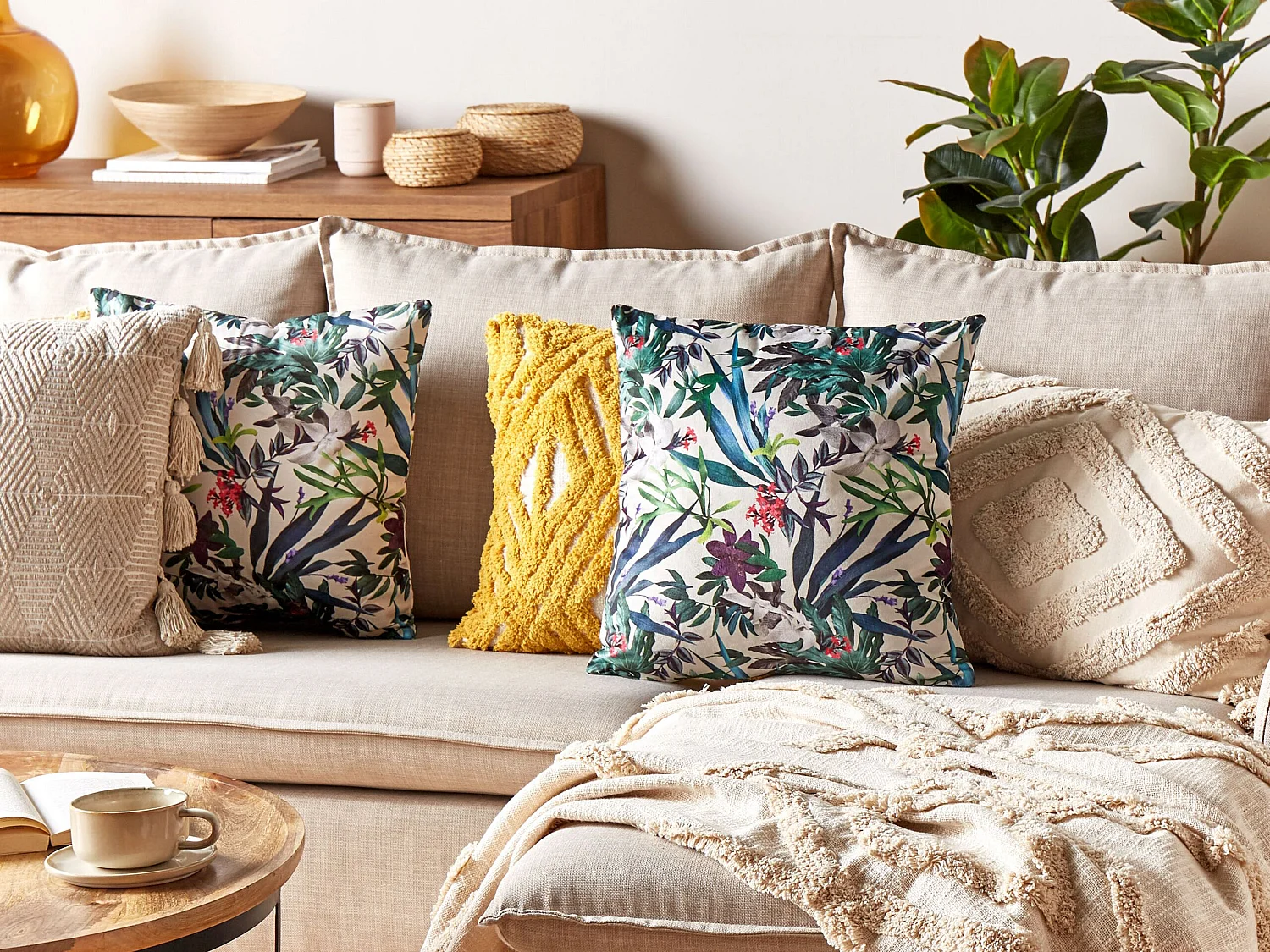 Almofada decorativa GASTERIA Veludo 45 x 45 cm Verde Padrão de plantas