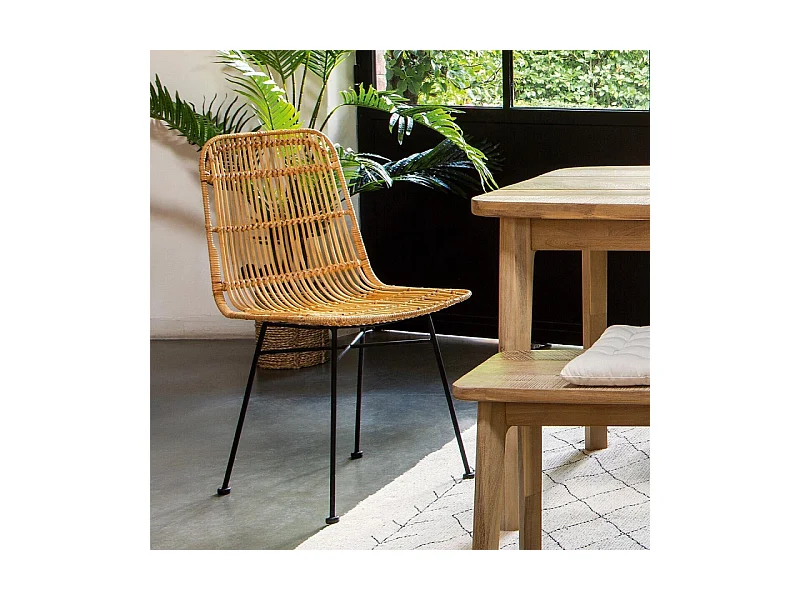 Natuurlijke Rotan en Zwart Metalen Stoel Atmosphera - Natuurlijke en Elegante Stijl