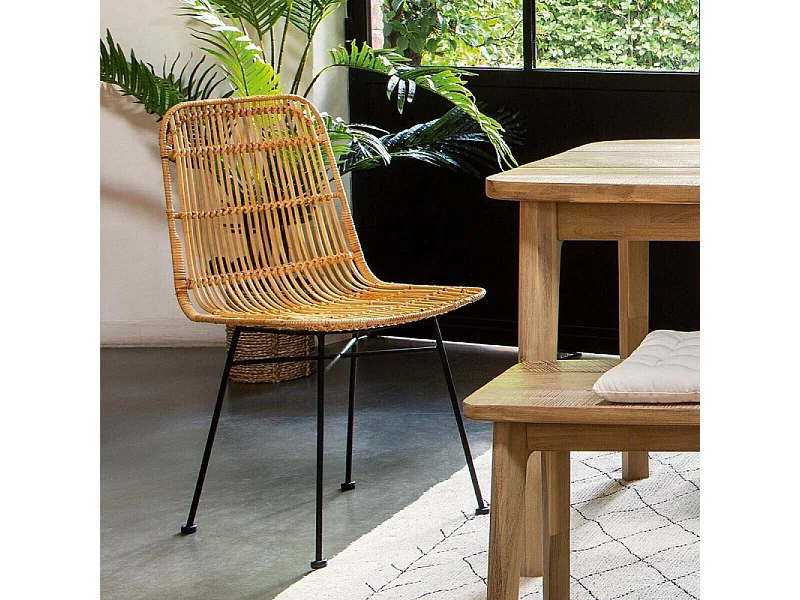 Natuurlijke Rotan en Zwart Metalen Stoel Atmosphera - Natuurlijke en Elegante Stijl