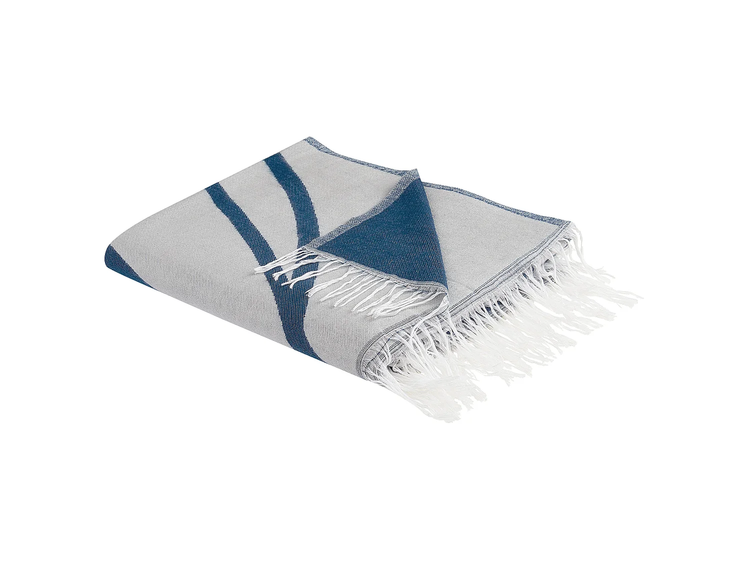 Tagesdecke blau / weiß 130 x 170 cm mit Fransen abstraktes Motiv Modern Haprek