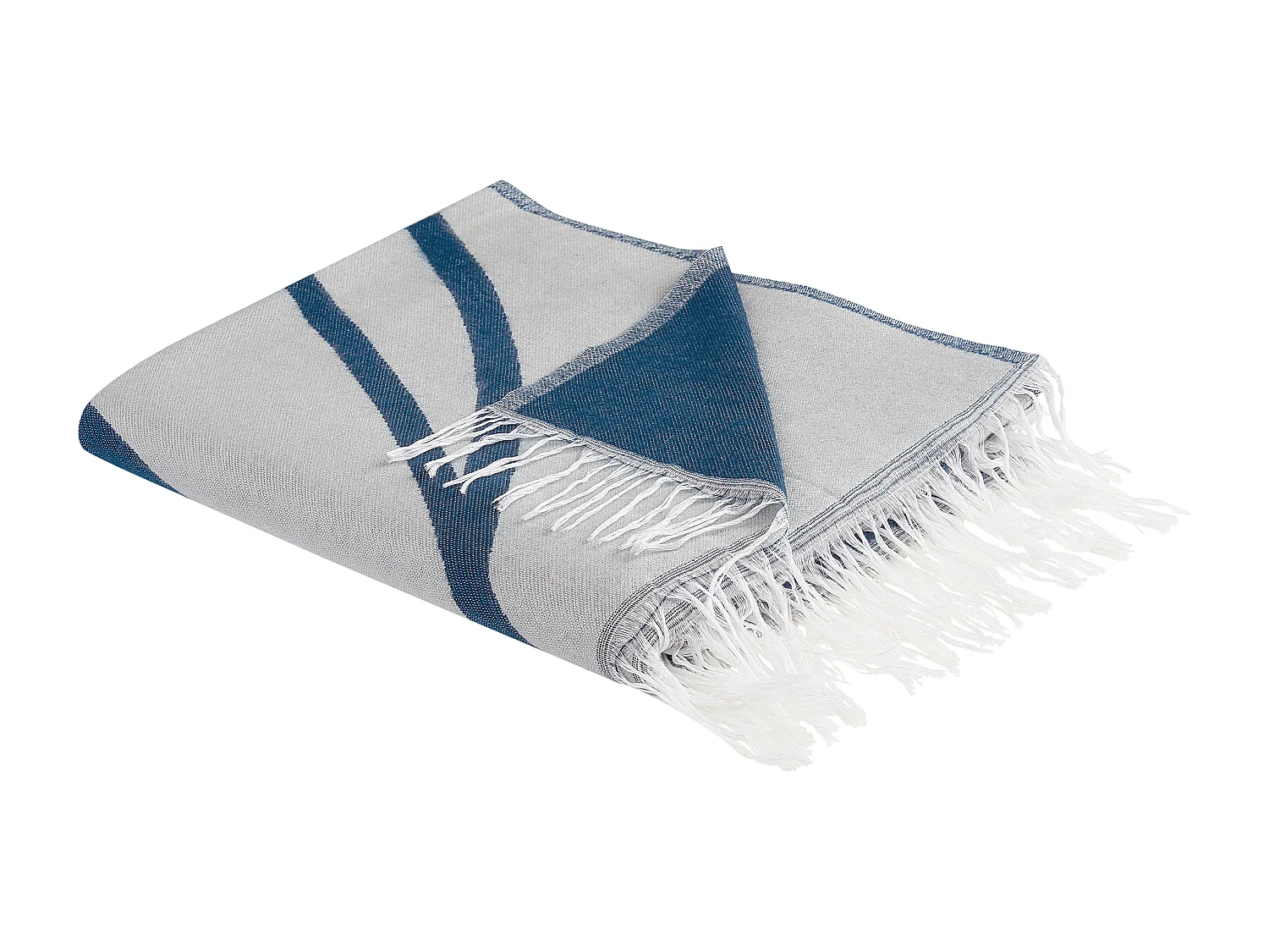 Tagesdecke blau / weiß 130 x 170 cm mit Fransen abstraktes Motiv Modern Haprek