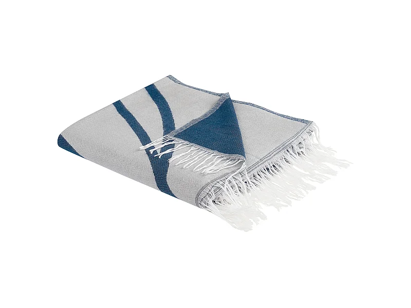 Tagesdecke blau / weiß 130 x 170 cm mit Fransen abstraktes Motiv Modern Haprek