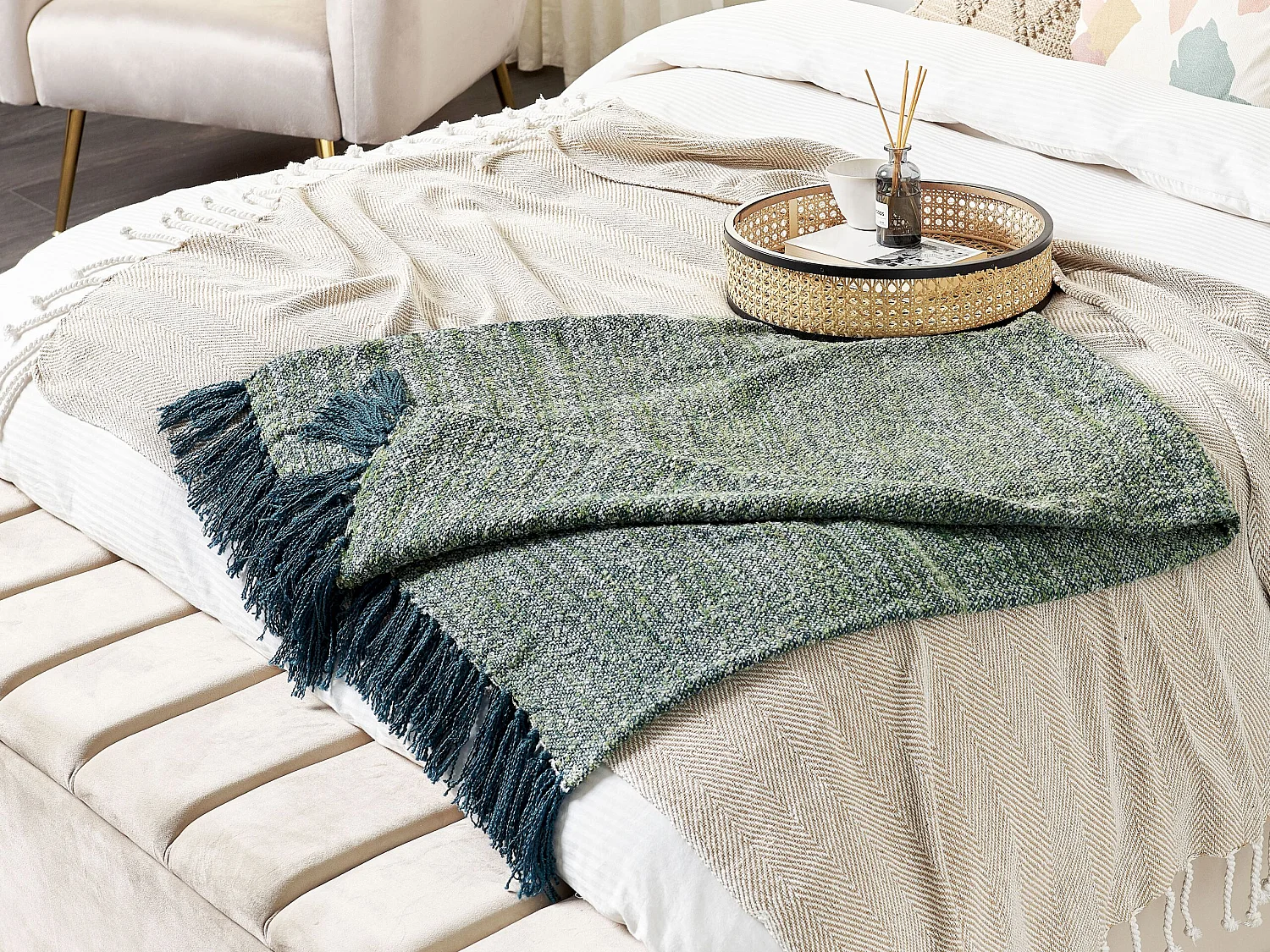 Plaid PAIRE Stof 130 x 170 cm Blauwgroen