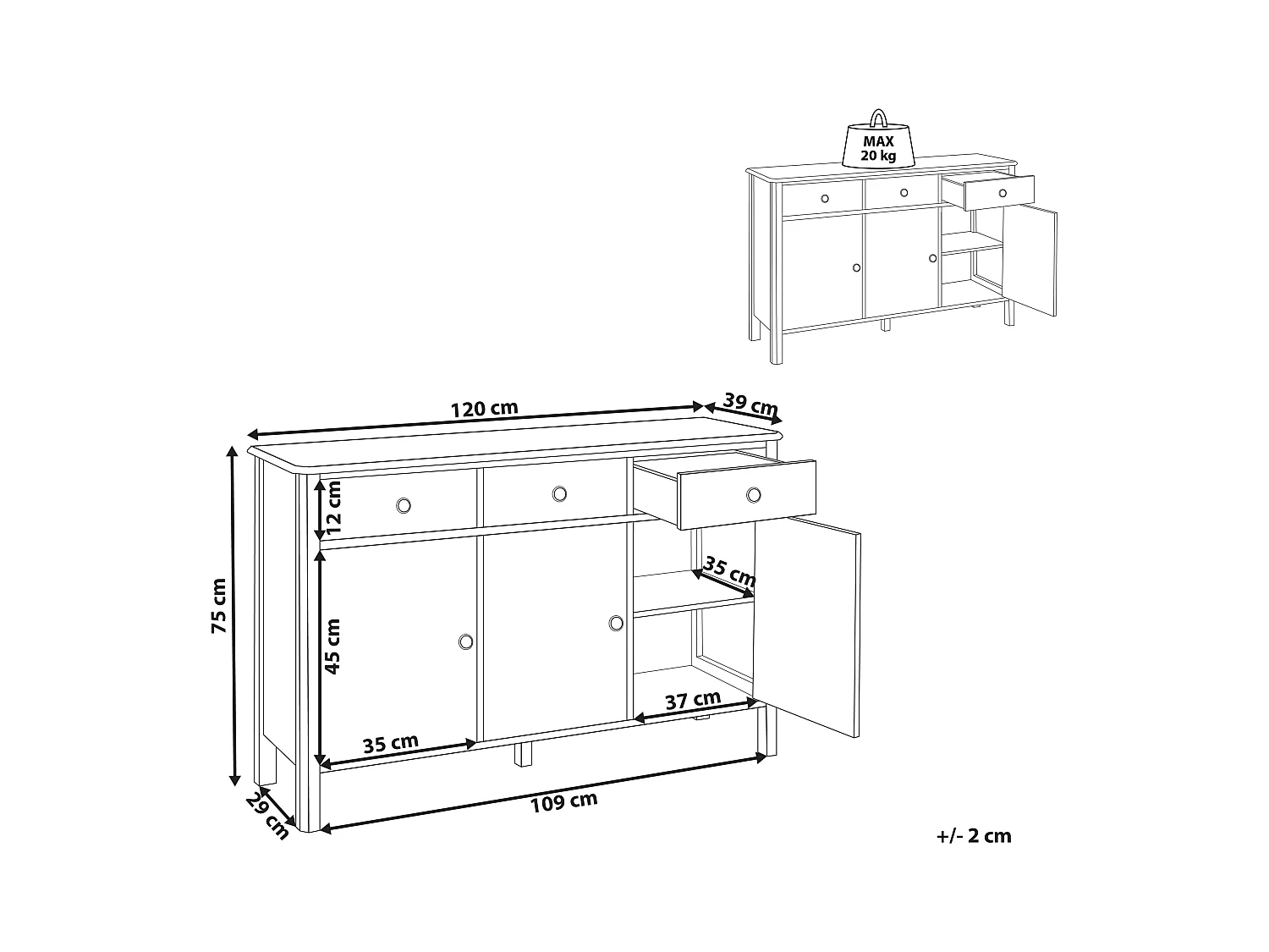 Dressoir met 3 deuren OLATE Zwart