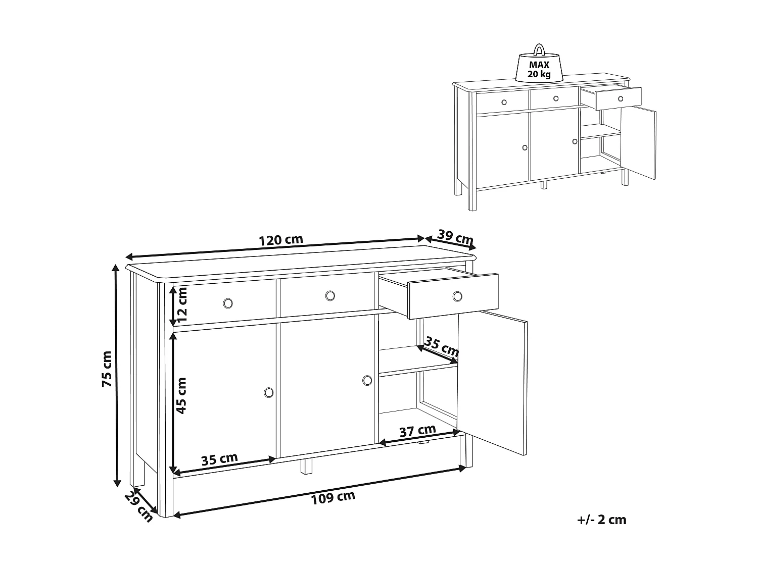 Commode 3 portes OLATE Noir