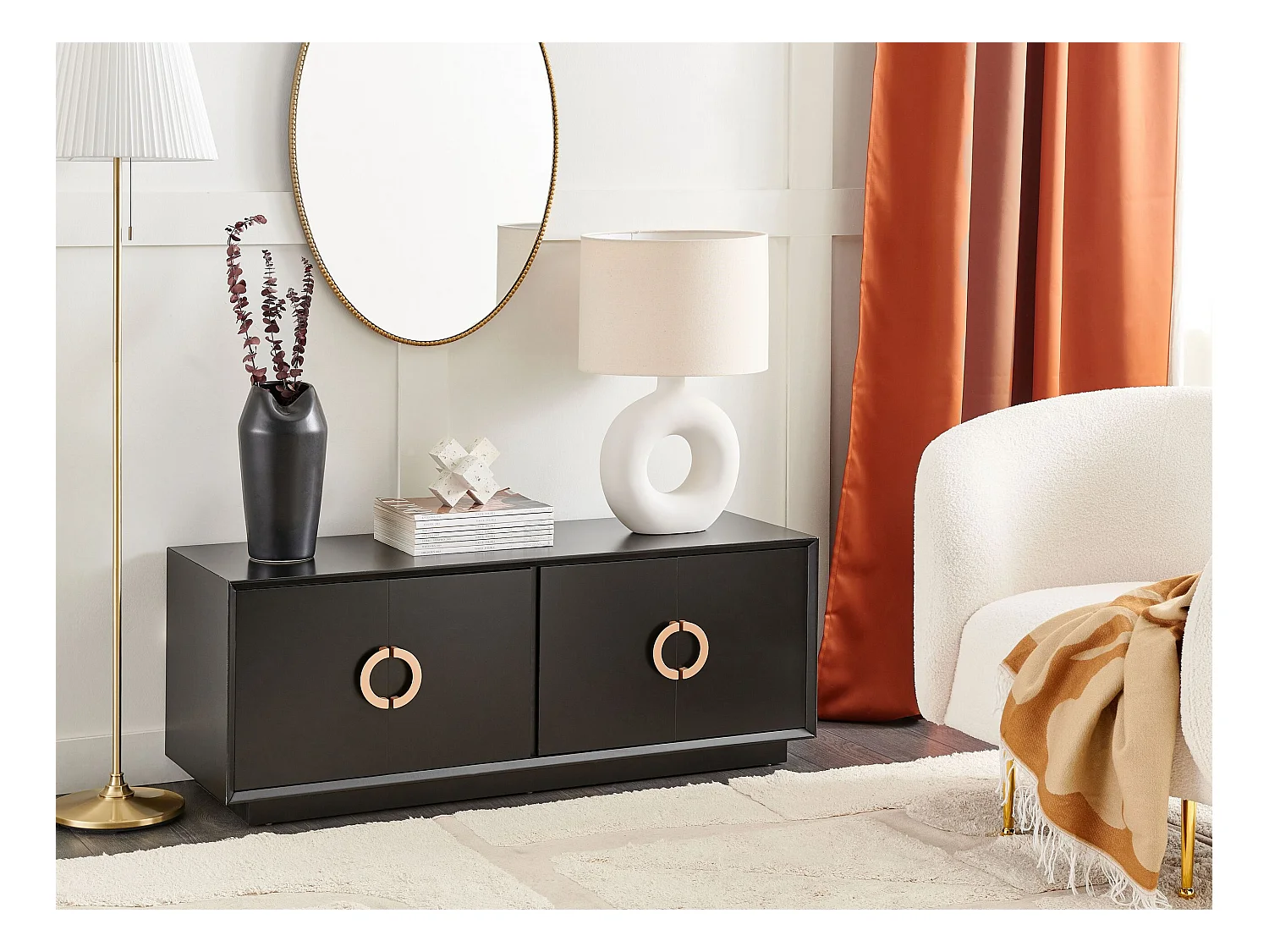 Sideboard schwarz mit 4 Türen goldenen Griffen 120 x 40 x 45 cm Modern Oxnard