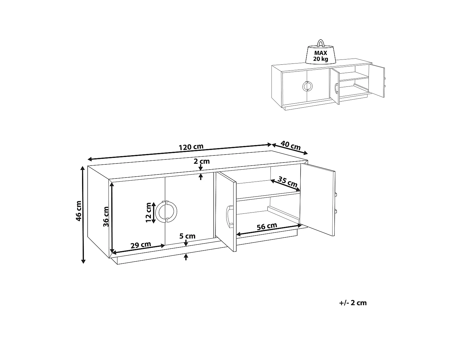 Sideboard schwarz mit 4 Türen goldenen Griffen 120 x 40 x 45 cm Modern Oxnard