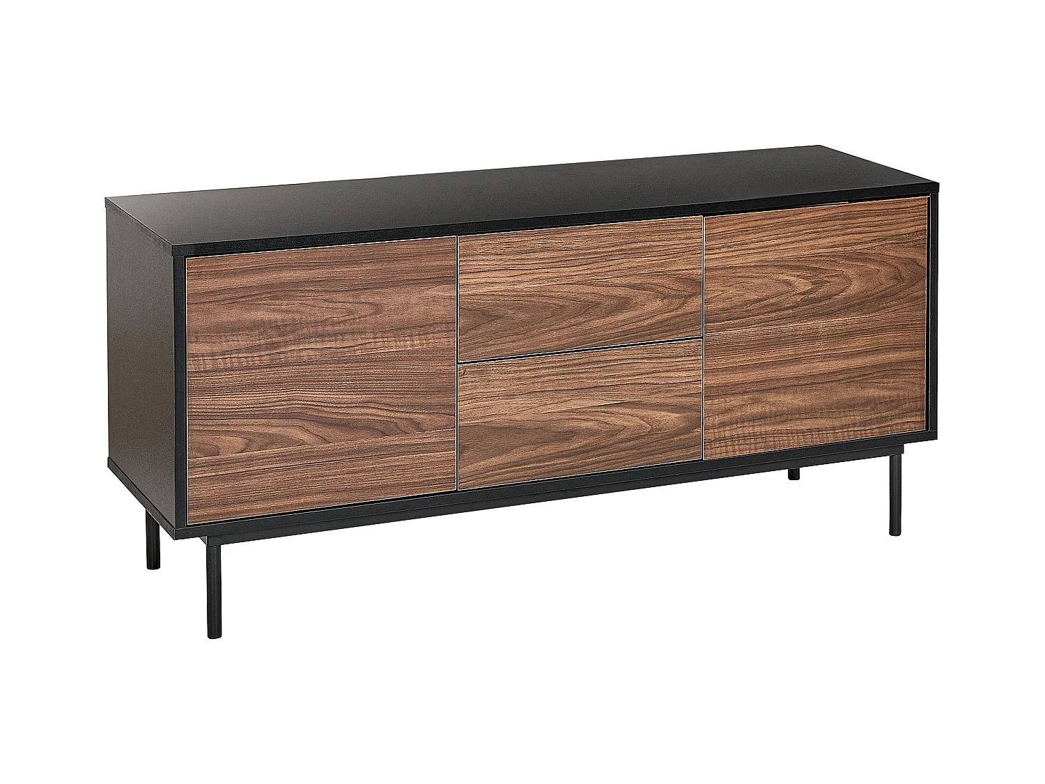 Commode à 2 portes bois sombre et noir OKLAND