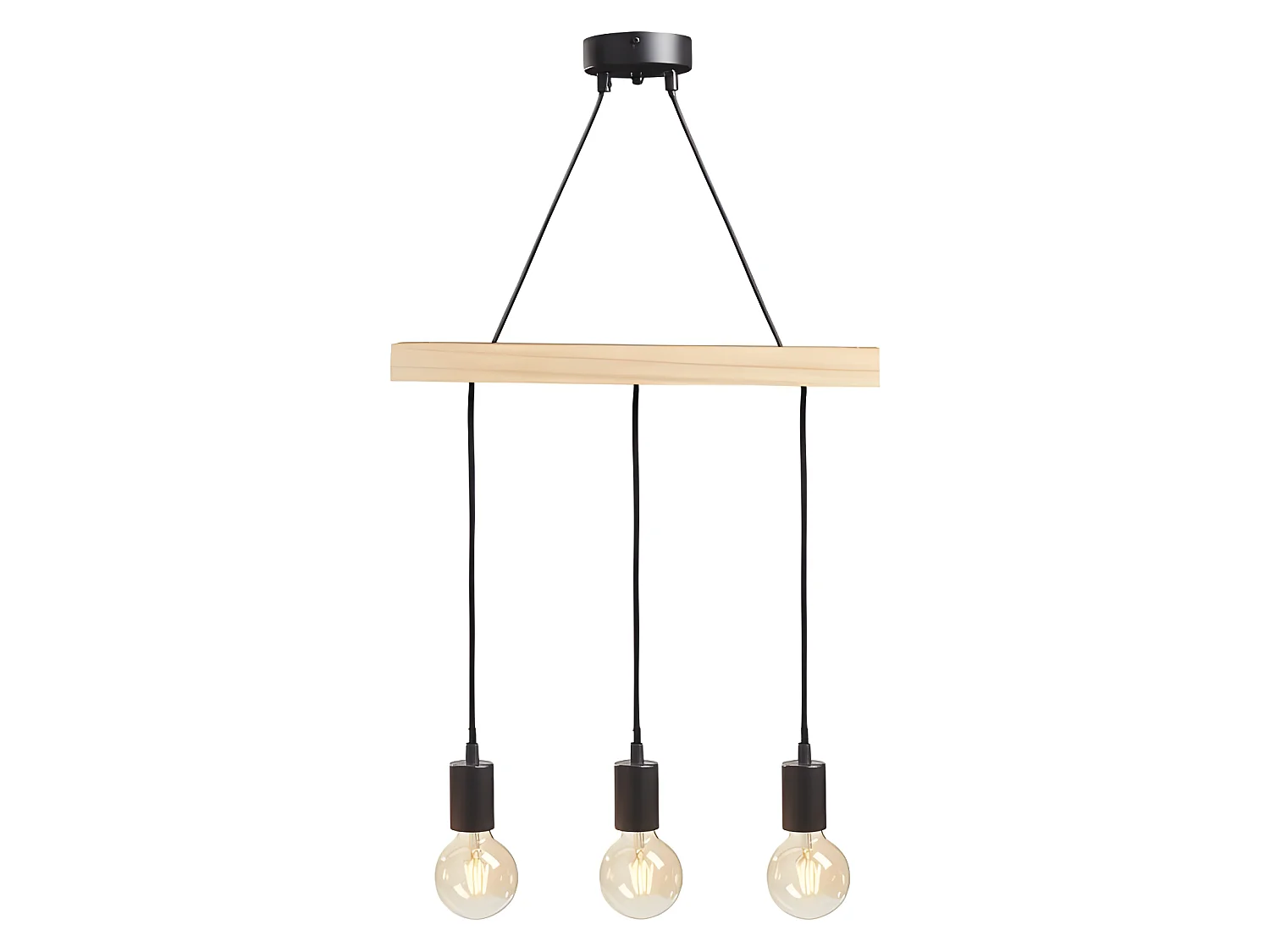 Suspension barre en bois 3 cordons simples Ostaria
