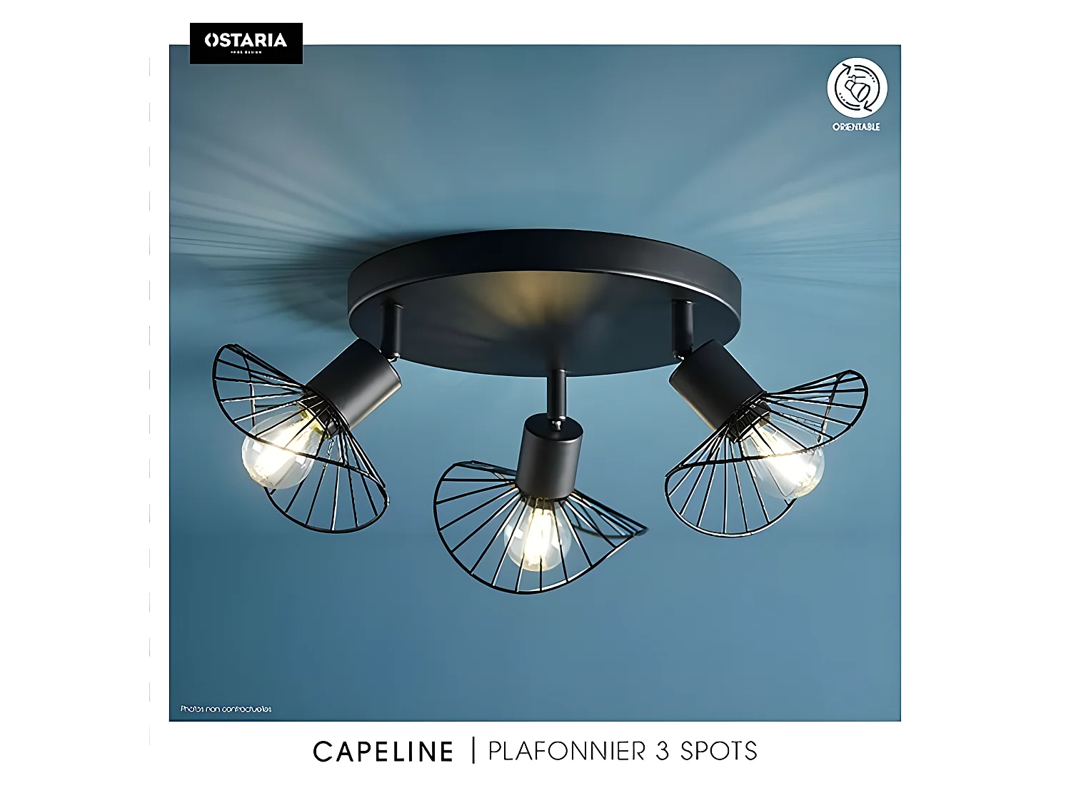Plafonnier 3 spots Capeline en métal noir Ostaria