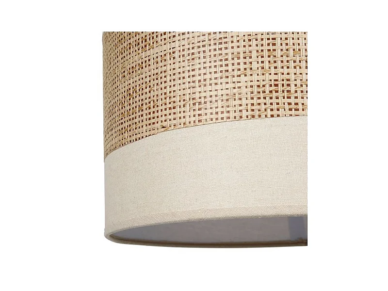 Suspension bi-matière tissu beige et rotin