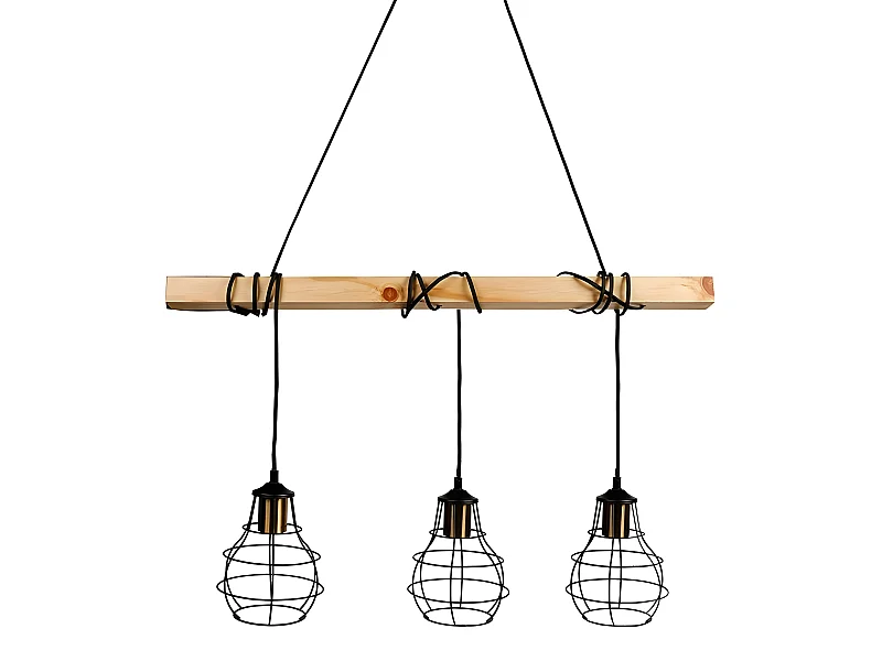 Suspension Indus barre en bois 3 cordons Ostaria - Noir