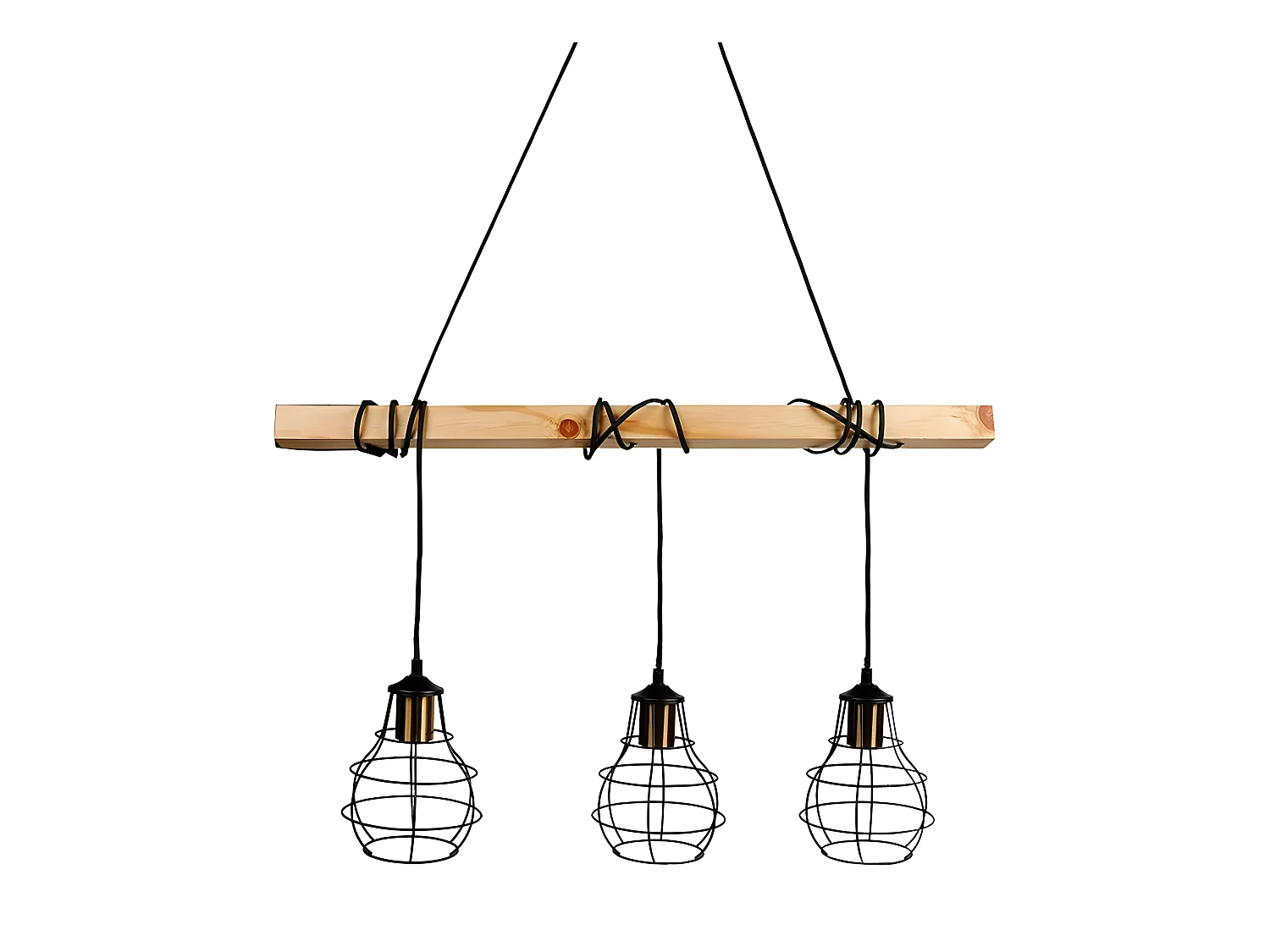 Suspension Indus barre en bois 3 cordons Ostaria - Noir