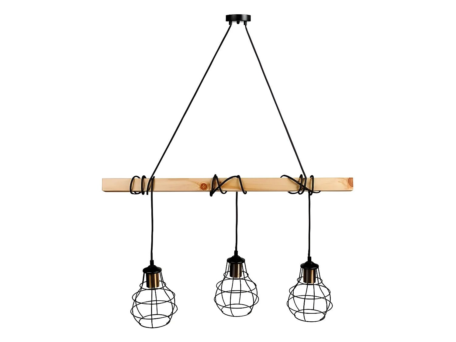 Suspension Indus barre en bois 3 cordons Ostaria - Noir
