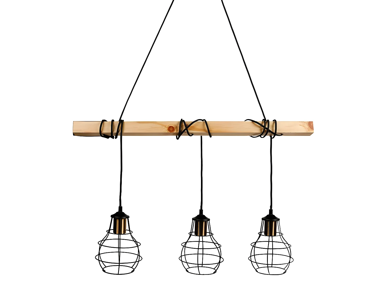Suspension Indus barre en bois 3 cordons Ostaria - Noir