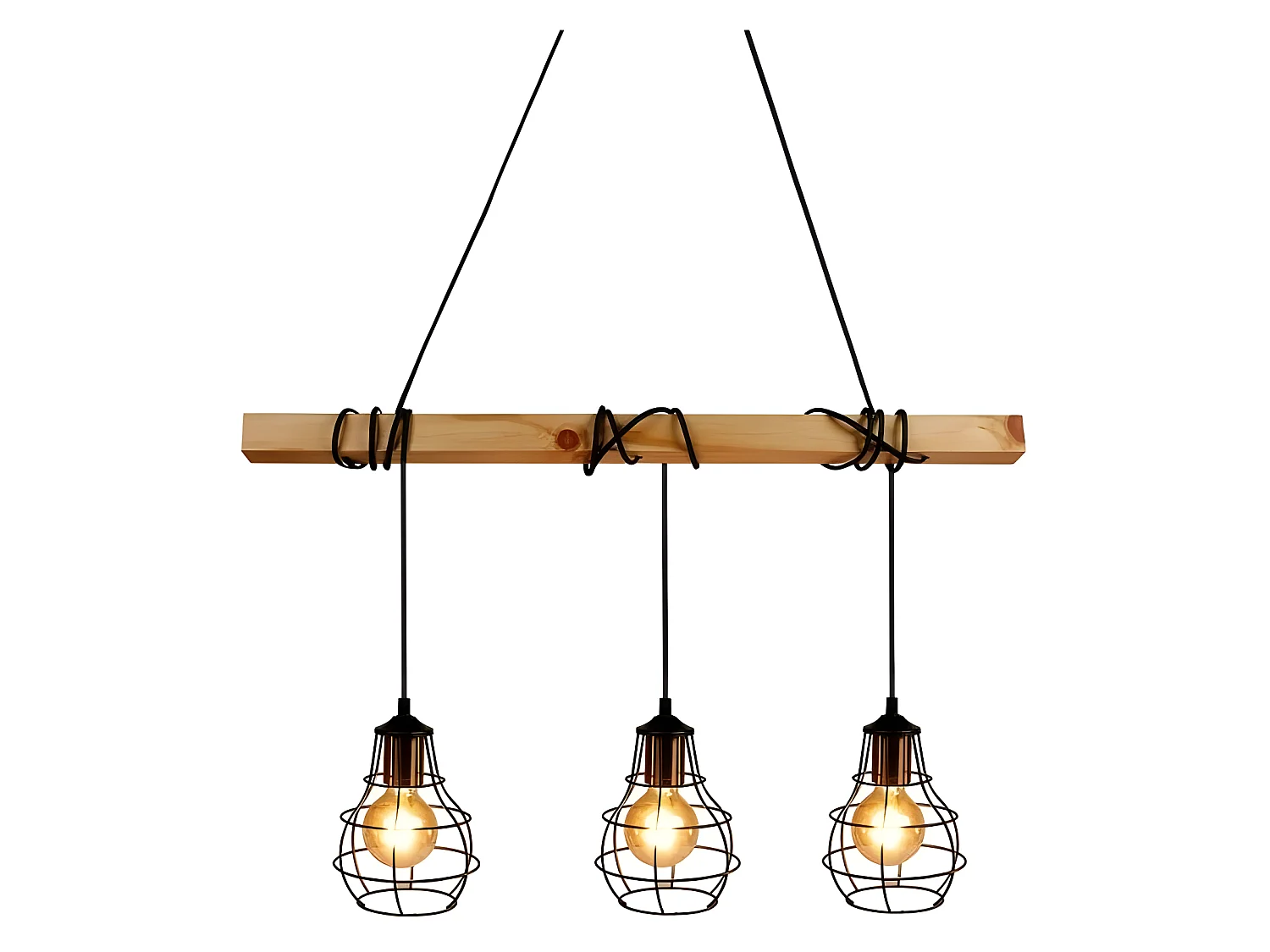 Suspension Indus barre en bois 3 cordons Ostaria - Noir