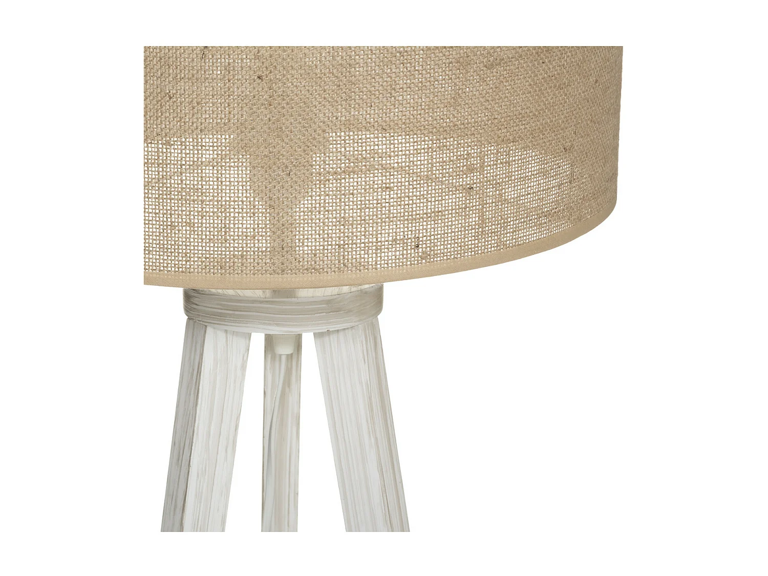Lampadaire Trepied en Bois blanchi et Abat-jour Beige Lin H 143 cm