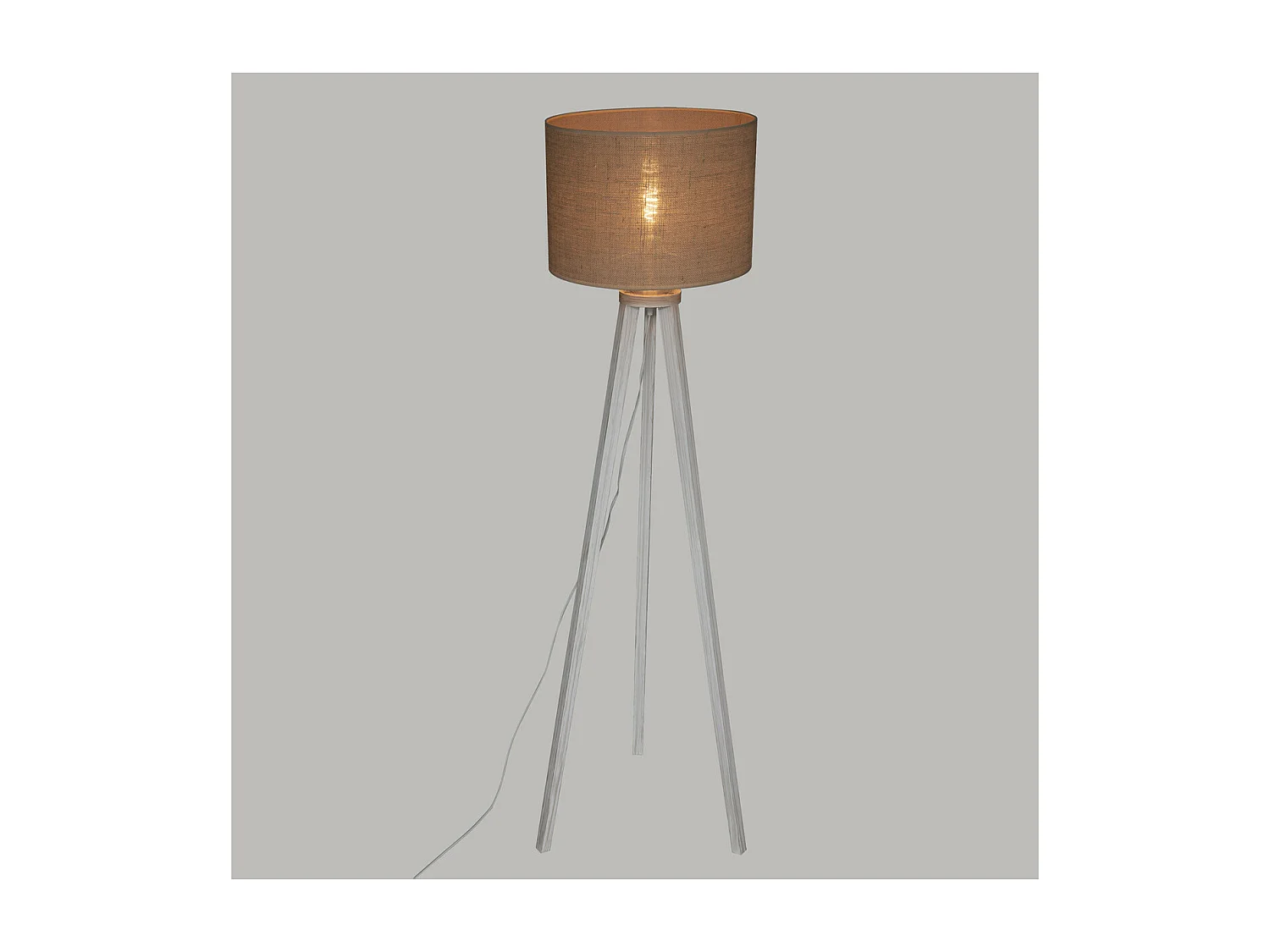 Lampadaire Trepied en Bois blanchi et Abat-jour Beige Lin H 143 cm