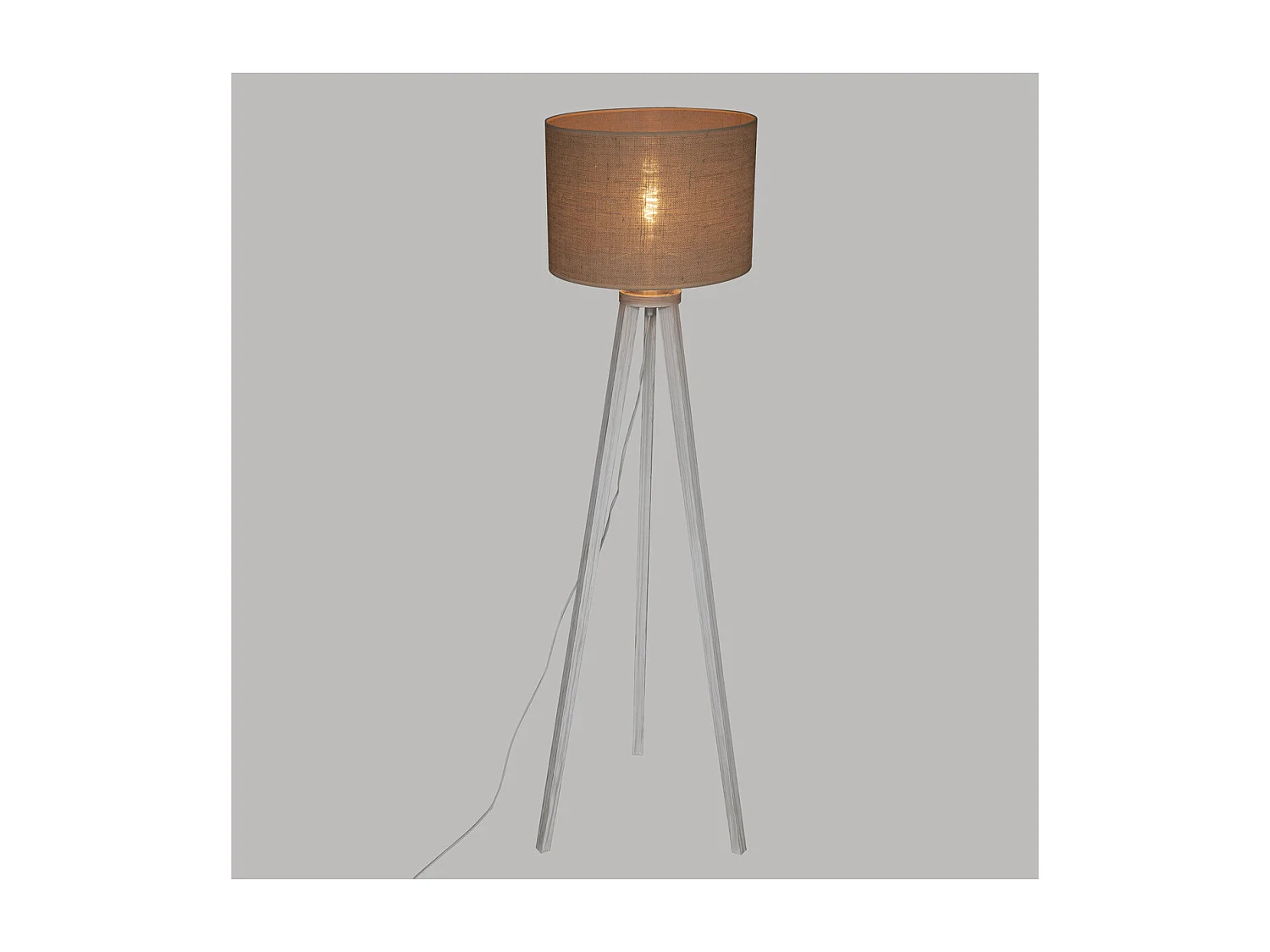 Lampadaire Trepied en Bois blanchi et Abat-jour Beige Lin H 143 cm