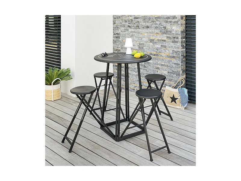 Table de Jardin & 4 Chaises "To Paris" 77cm Noir