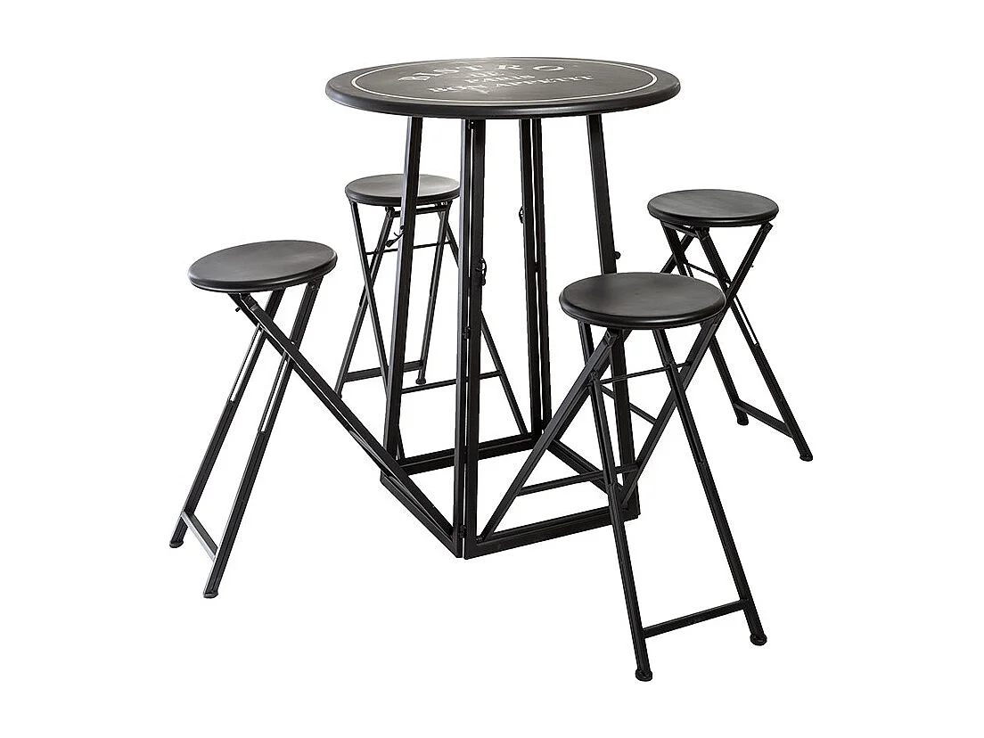 Table de Jardin & 4 Chaises "To Paris" 77cm Noir